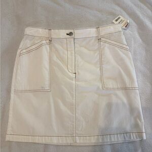 Nicole Miller Creamy White with Brown Stitching Cotton Skirt, NWT